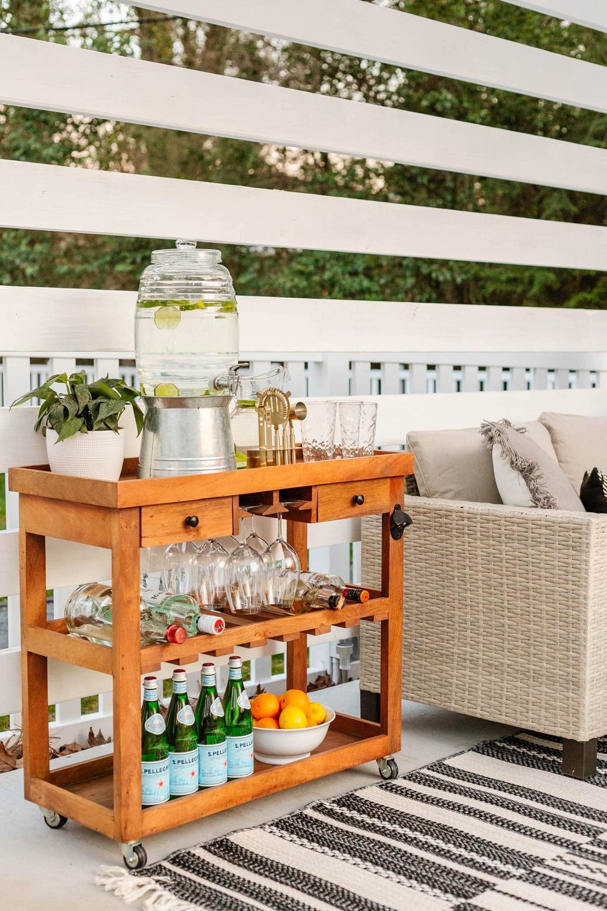 outdoor bar cart in a pool cabana