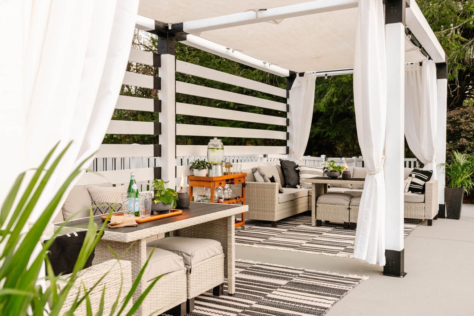 Walmart patio furniture in a backyard pool cabana