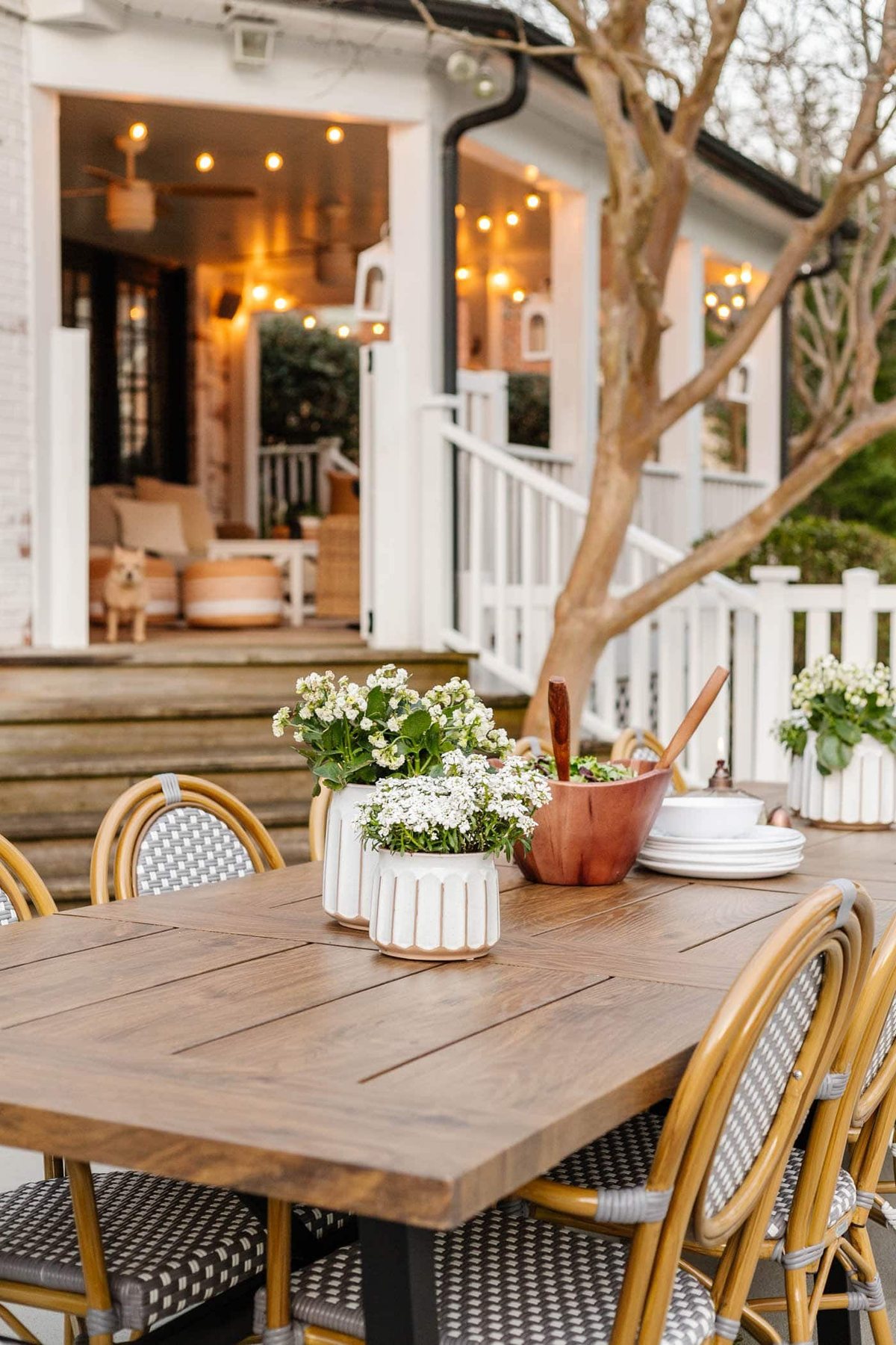 outdoor dining table and French bistro chairs