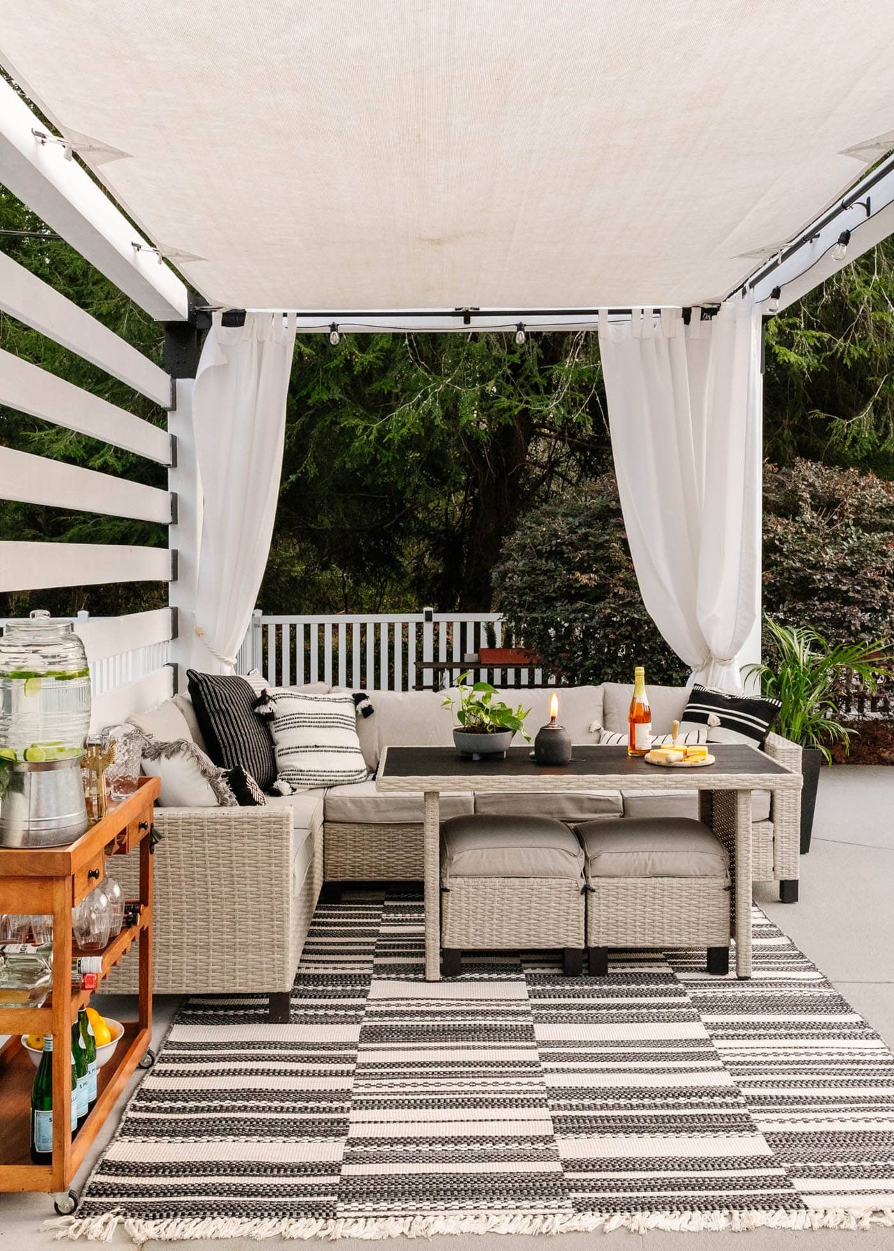 DIY pool cabana lounge area