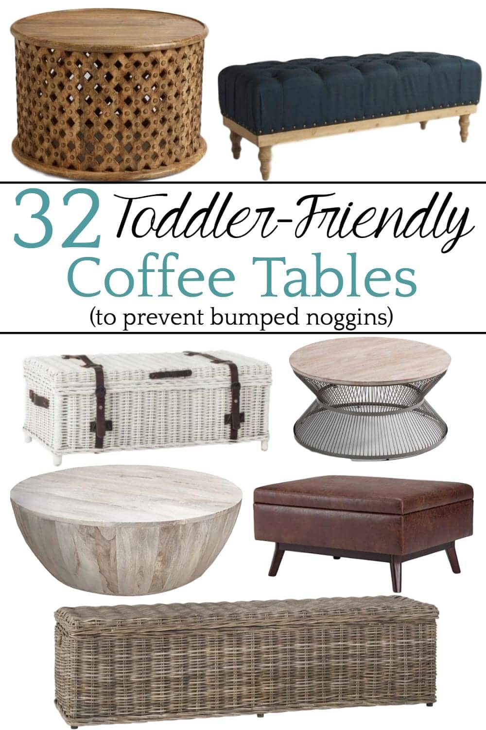 32 of the Best Kid Friendly Coffee Tables | A round-up of the best coffee tables for toddlers and kids with rounded corners, non-breakable materials, easy clean-up from spills, and no tipping.