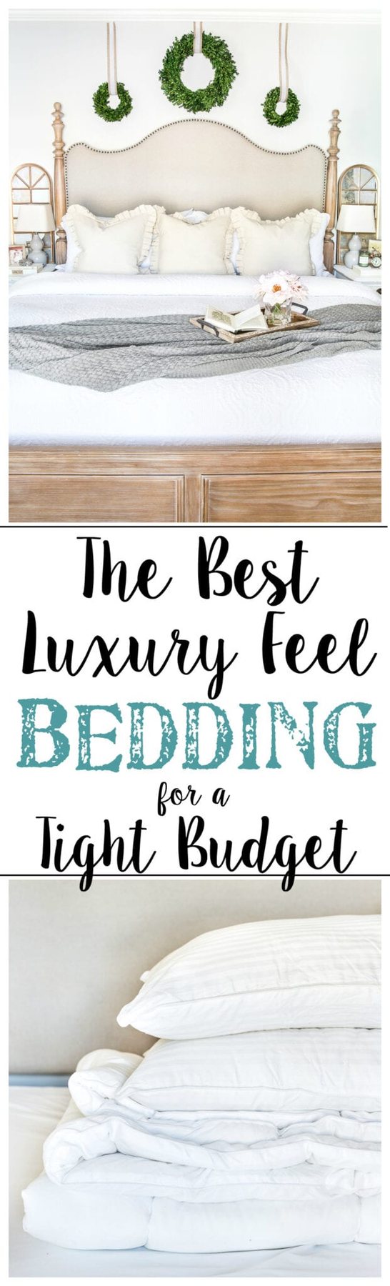 The best resources for luxury feeling bedding for a tight budget under $40. #bedding #luxurybedding #budgetbedding #bedroomdecor
