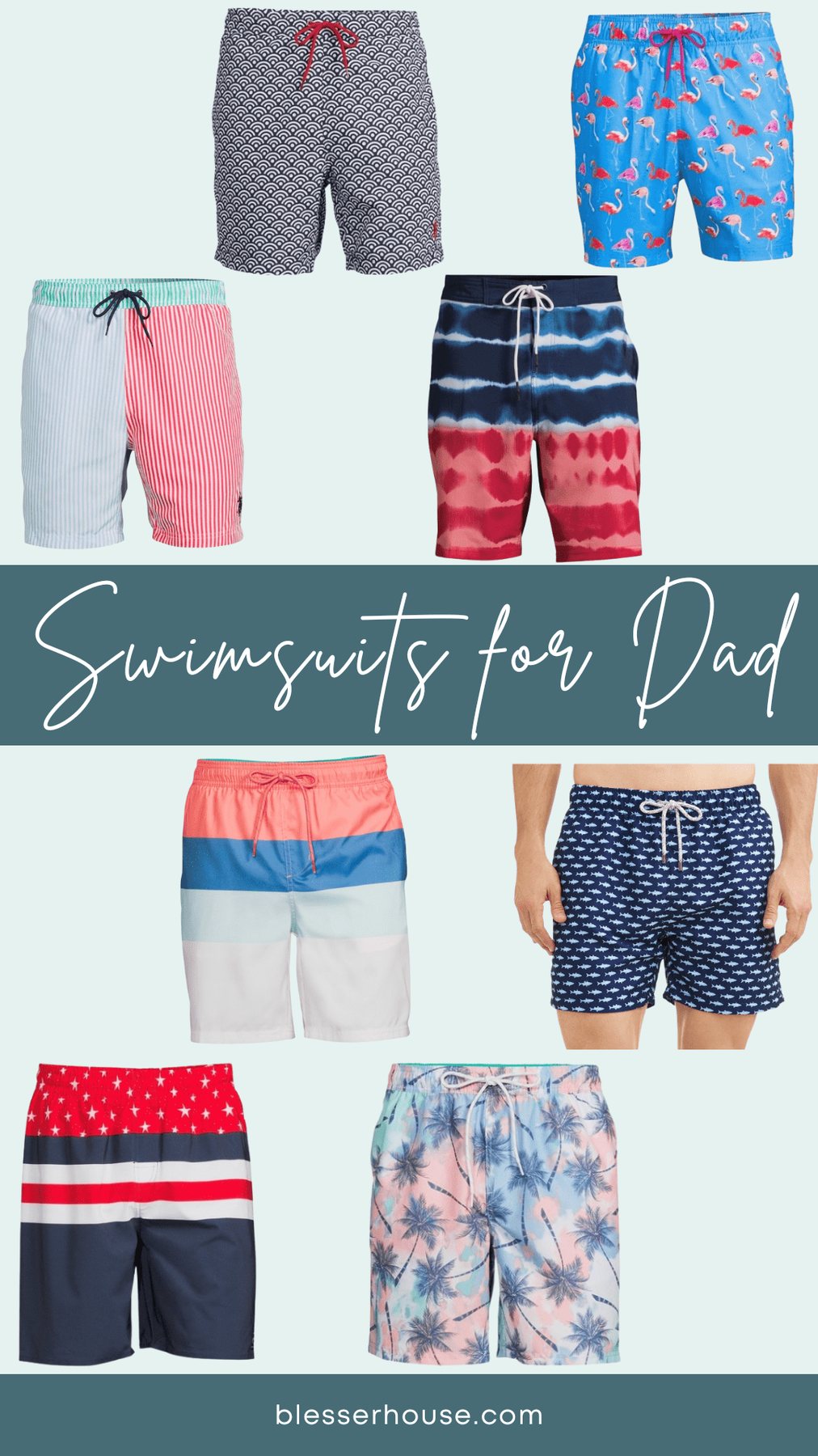collage of recommended swim trunks for men