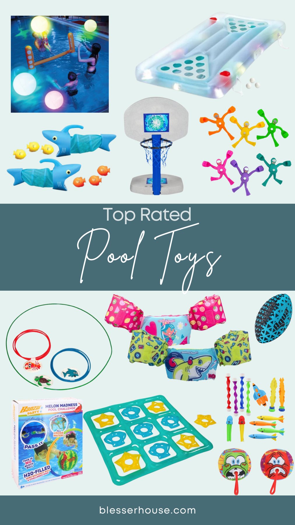 collage of the best pool toys for kids and adults