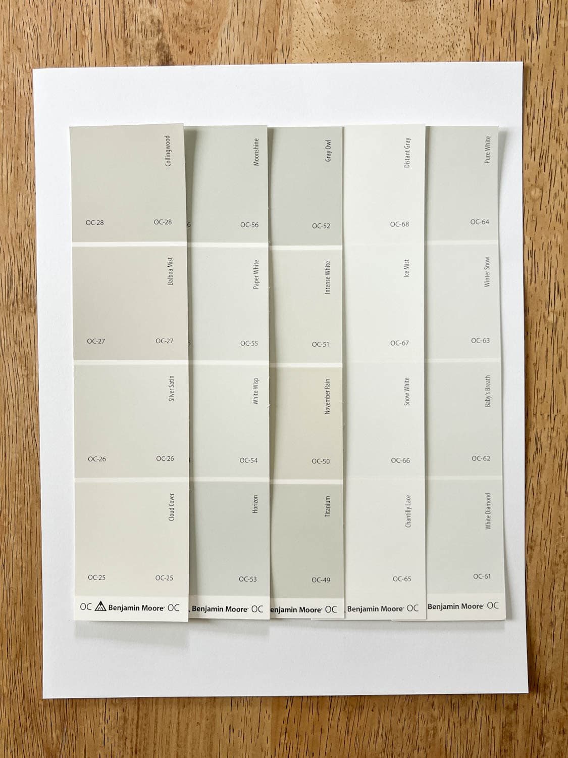 testing white paint colors for undertones by examining swatches