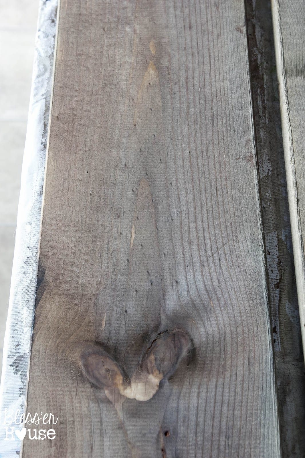 After one hour, this all natural wood stain has fully deepened to a beautiful aged grey and looks amazing on the lumber!