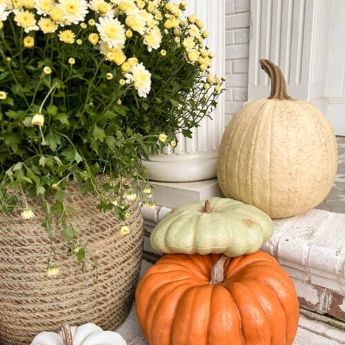front porch steps decorated for fall