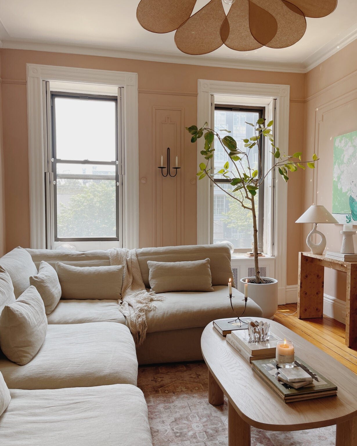 Farrow and Ball Setting Plaster - blush paint in a living room