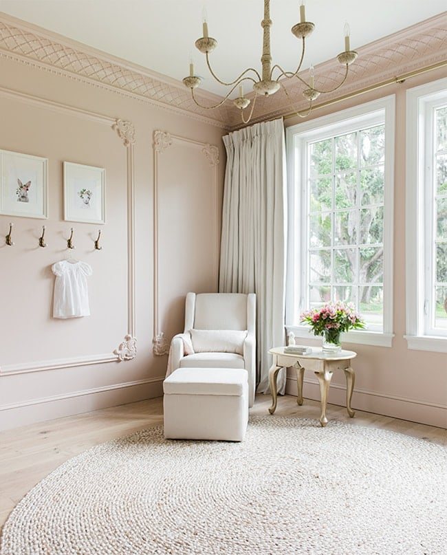 Sherwin Williams Malted Milk - blush pink paint in a nursery