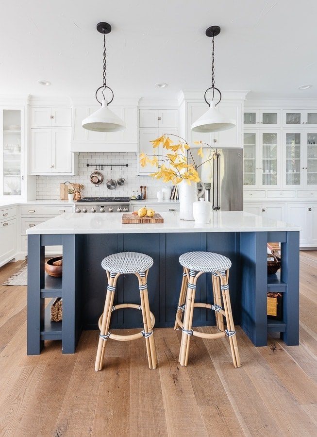 Benjamin Moore Blue Note - Lilypad Cottage - dark blue paint on a kitchen island