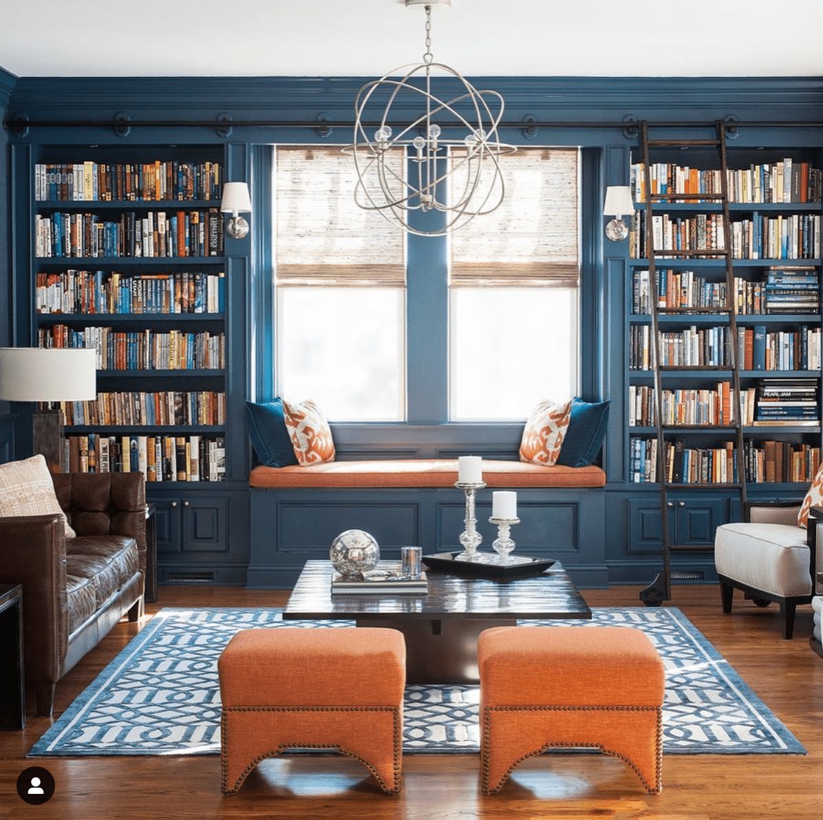 Benjamin Moore Newportbury Blue - Cory Connor Designs - dark blue paint in a study