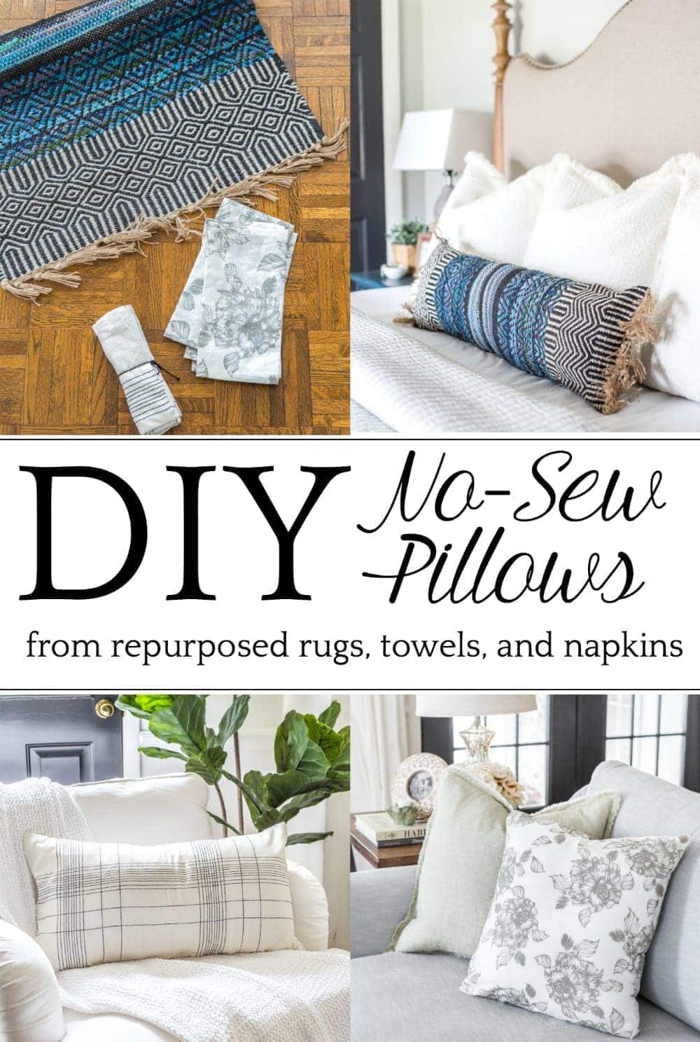 3 items you can repurpose into DIY no-sew throw pillows | Three everyday household items you can use to make inexpensive throw pillows, plus how to do it using a no-sew method in minutes. #throwpillows #repurposing #diypillows #nosew #nosewprojects #nosewcrafts #diydecor #budgetdecor