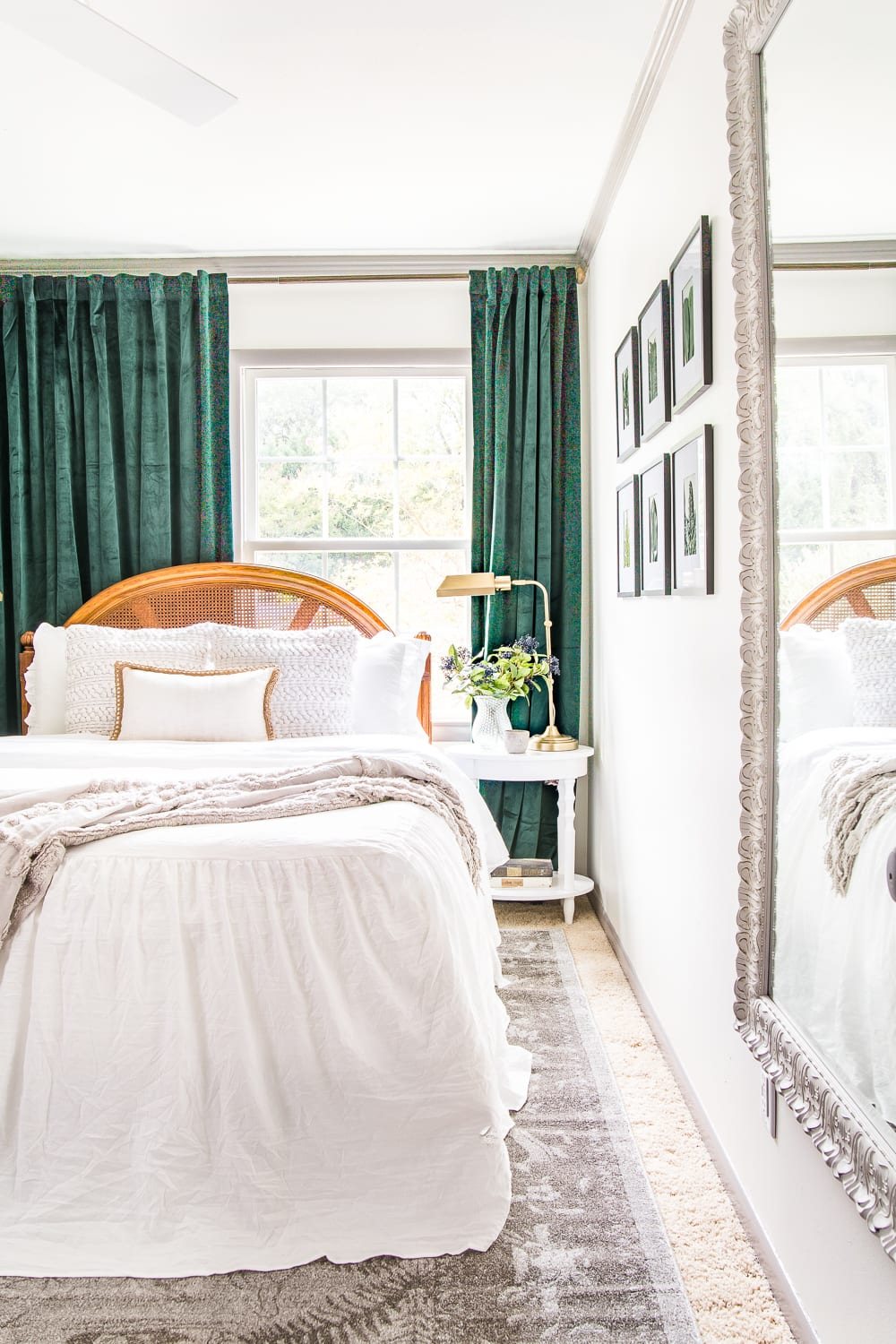 A boring guest bedroom gets a luxe, vintage chic makeover using thrifty projects, budget finds, and simple decorating tricks to maximize style and space. #guestbedroom #bedroominspiration #bedroomdecor