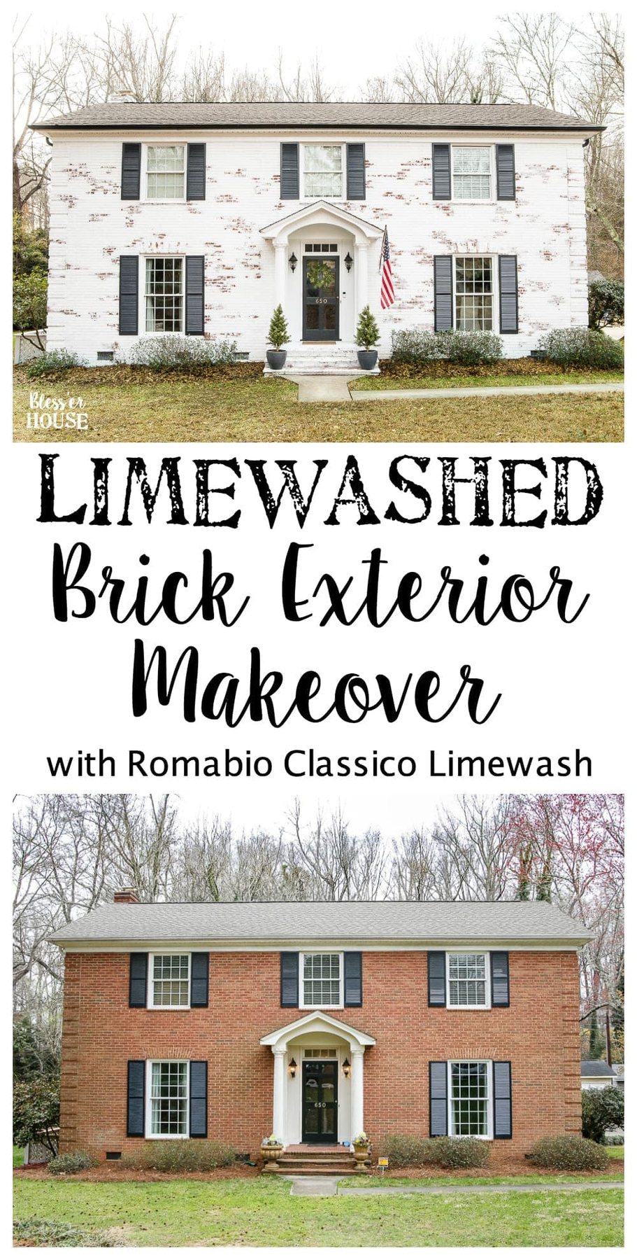 Top 10 Home and DIY Blog Posts of 2018 | Limewashed Brick Exterior Makeover Colonial