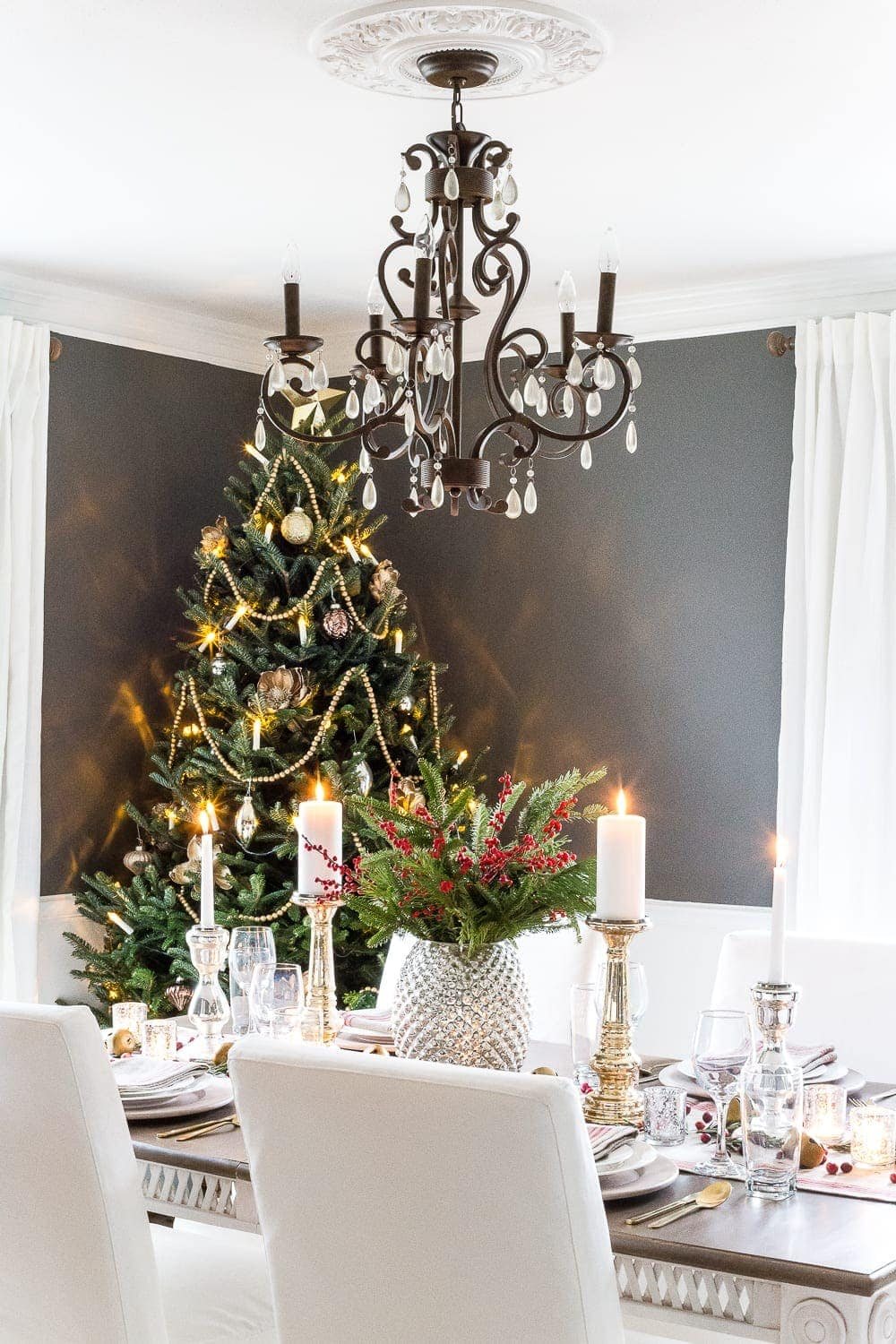 real Christmas tree in a dining room