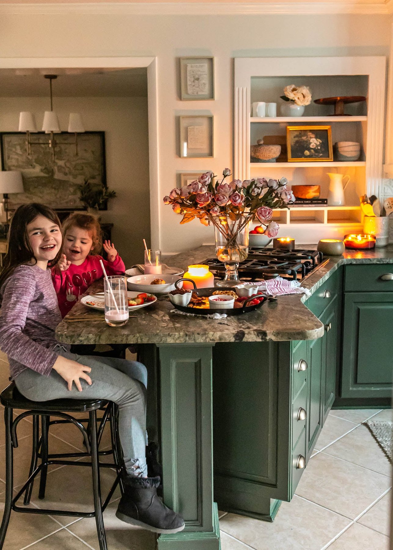 candlelight Valentine's Day breakfast for dinner idea for kids