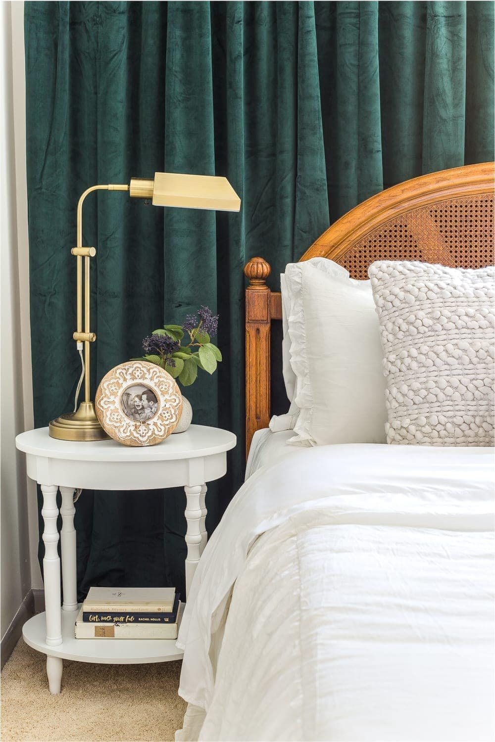 Vintage chic statement art in a guest bedroom