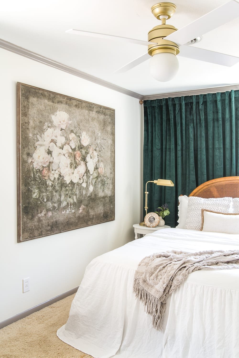 Vintage chic statement art in a guest bedroom
