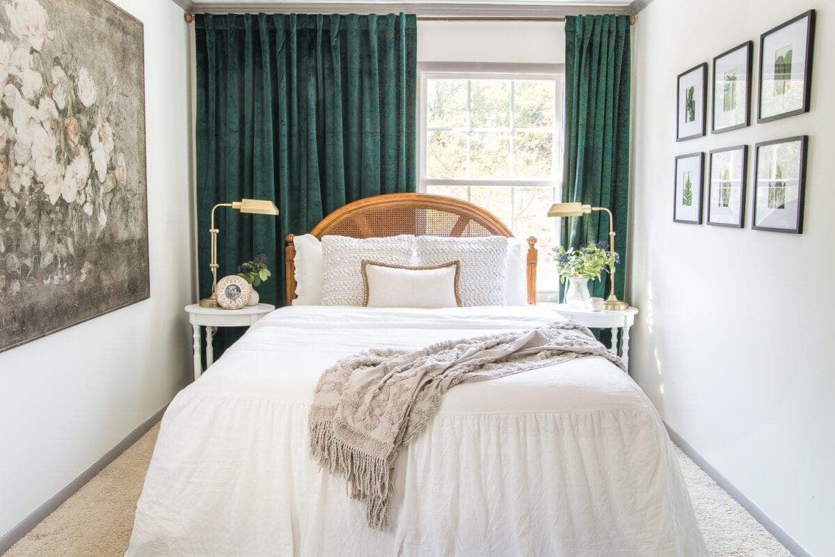 Vintage chic statement art in a guest bedroom