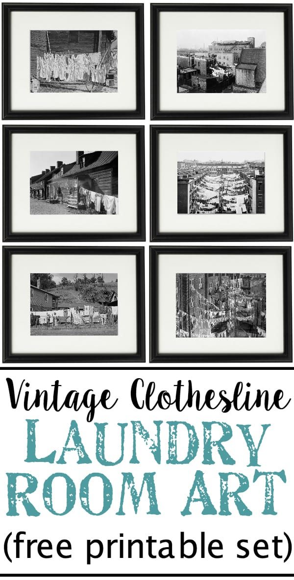 Vintage Clothesline Laundry Room Art Printable Set | unigumushane.com - A free downloadable printable set of 6 vintage black & white clothesline cityscape and countryscape photos perfect for framing in a laundry room.