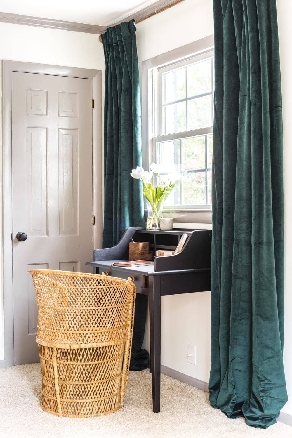Vintage writing desk makeover in a guest bedroom