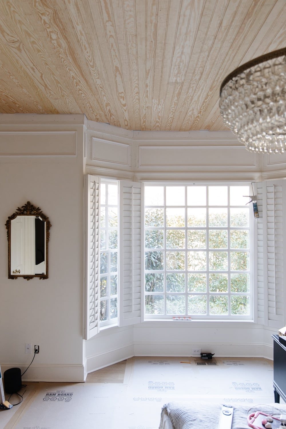 DIY beadboard to cover a textured ceiling