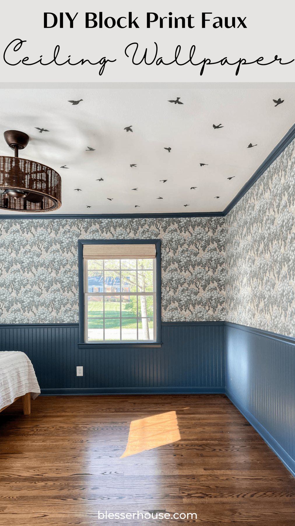 DIY Faux Block Print Ceiling Wallpaper Using Vinyl Decals
