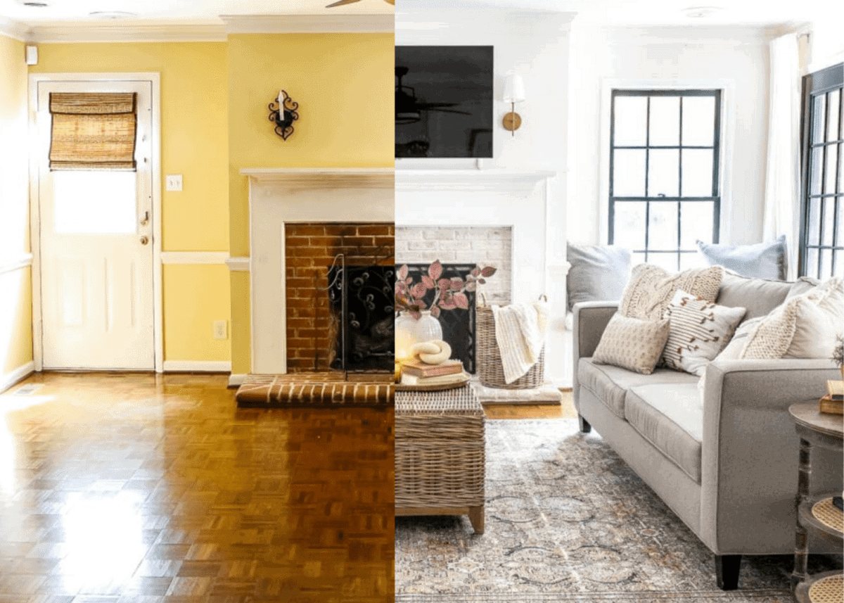 living room before and after