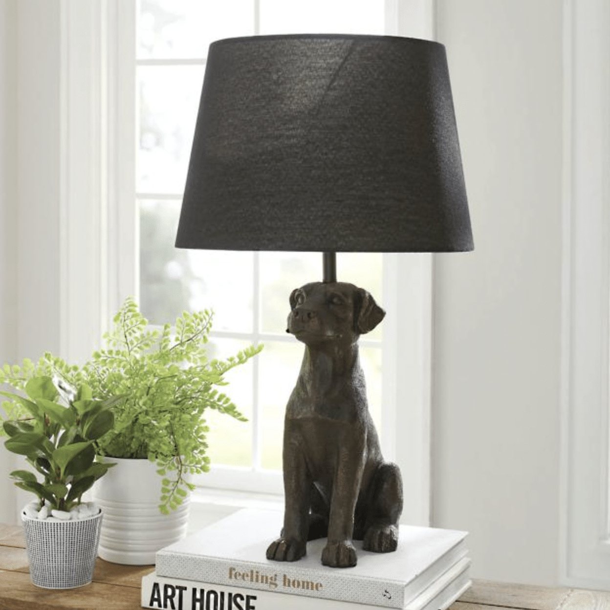 labrador dog lamp with black shade