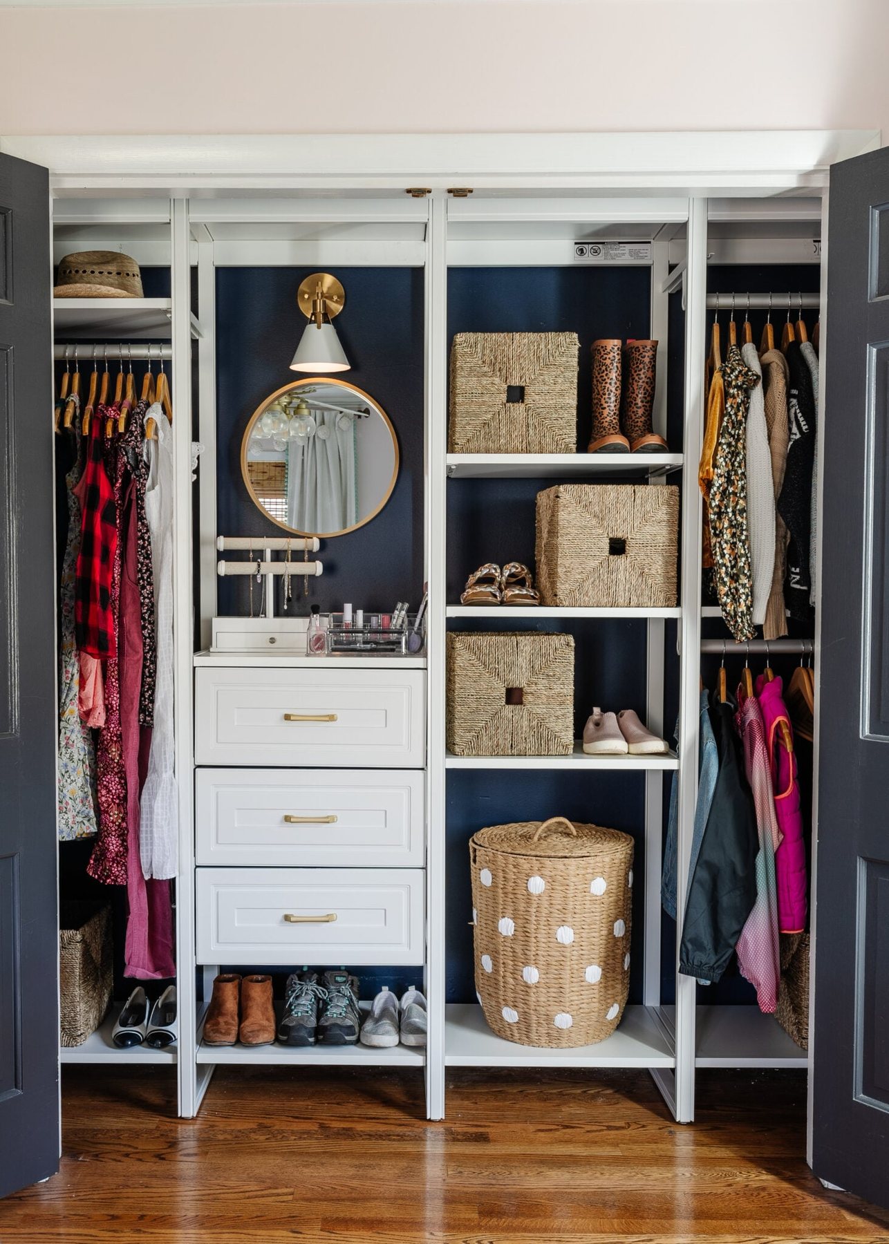 organized bedroom closet for teen