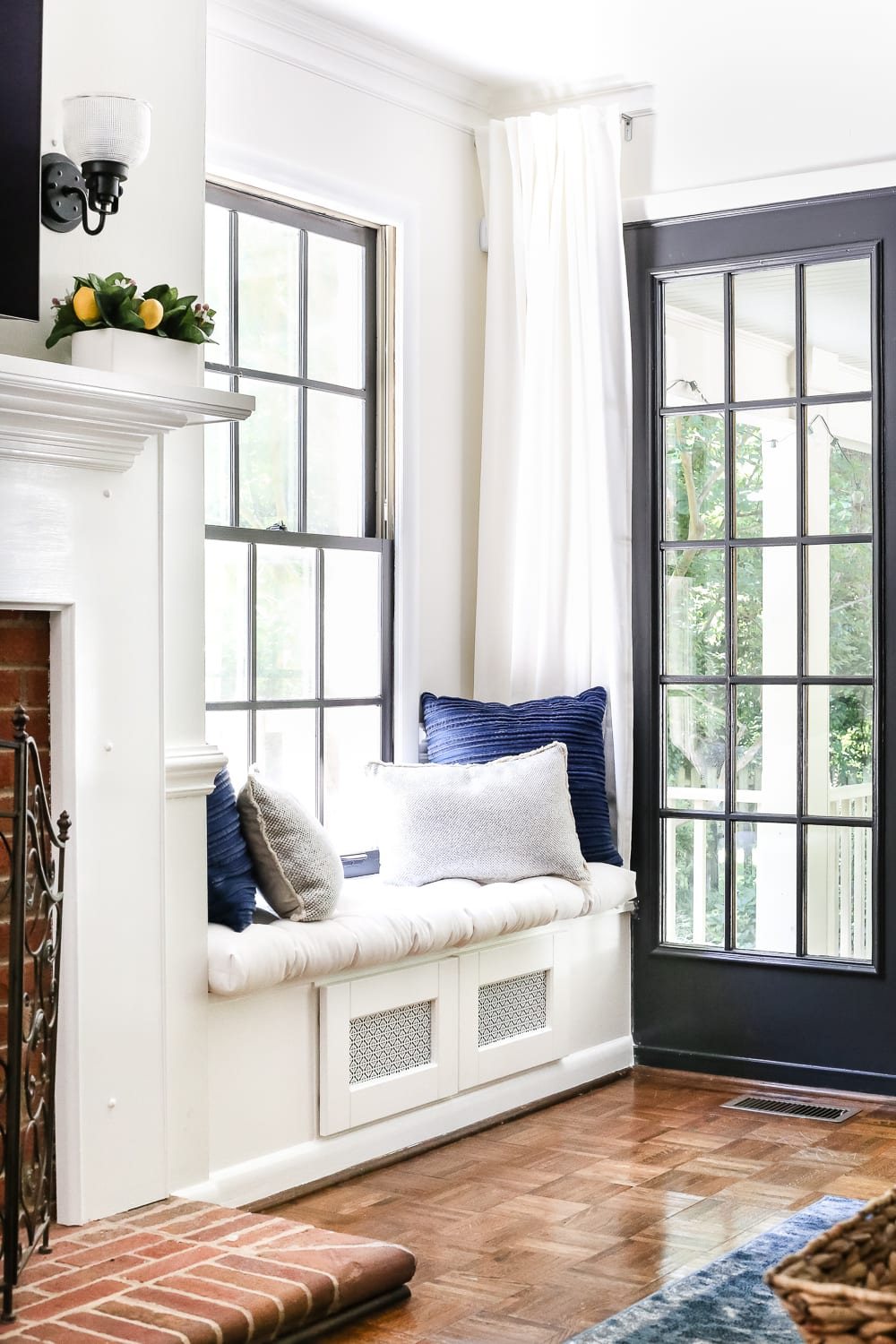 DIY Window Seat from a Kitchen Cabinet | unigumushane.com - A simplified tutorial for how to build a DIY window seat using a prefabbed kitchen cabinet to house electronics and hide cords.