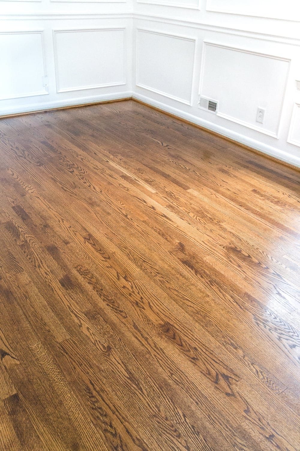 Minwax Provincial Stain hardwood floors sealed with satin polyurethane