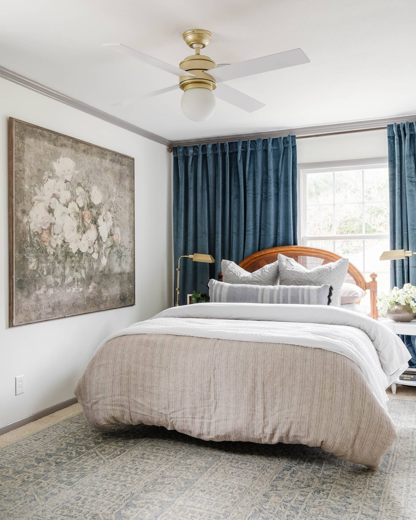 guest bedroom painted Benjamin Moore White Dove and Benjamin Moore Winter Gates