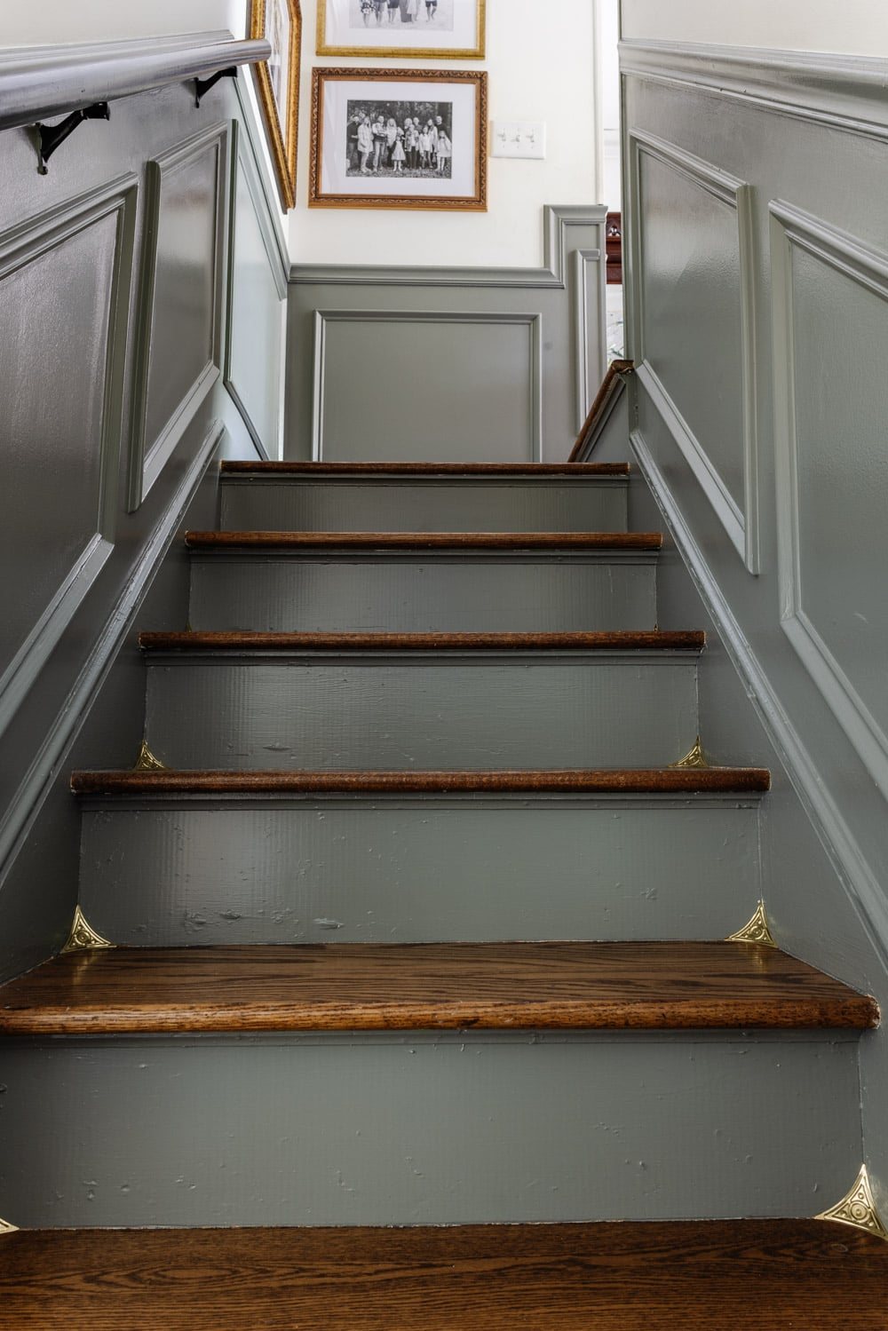 Victorian brass dust corners on stairs