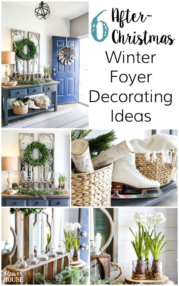 6 After-Christmas Winter Foyer Decorating Ideas | unigumushane.com - 6 tips for decorating a winter foyer or entryway after Christmas to create warm lighting and natural elements for a cozy, inviting space