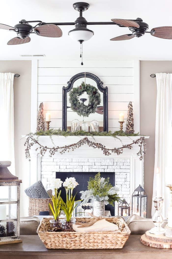 After-Christmas Winter Mantel and Living Room | unigumushane.com - A tour of an after-Christmas winter mantel and living room with thrifty ideas and creative budget decor to help bring warmth and life to your home.