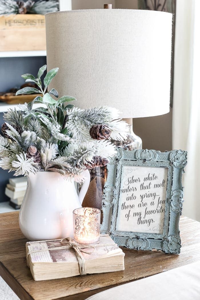 After-Christmas Winter Mantel and Living Room | unigumushane.com - A tour of an after-Christmas winter mantel and living room with thrifty ideas and creative budget decor to help bring warmth and life to your home.