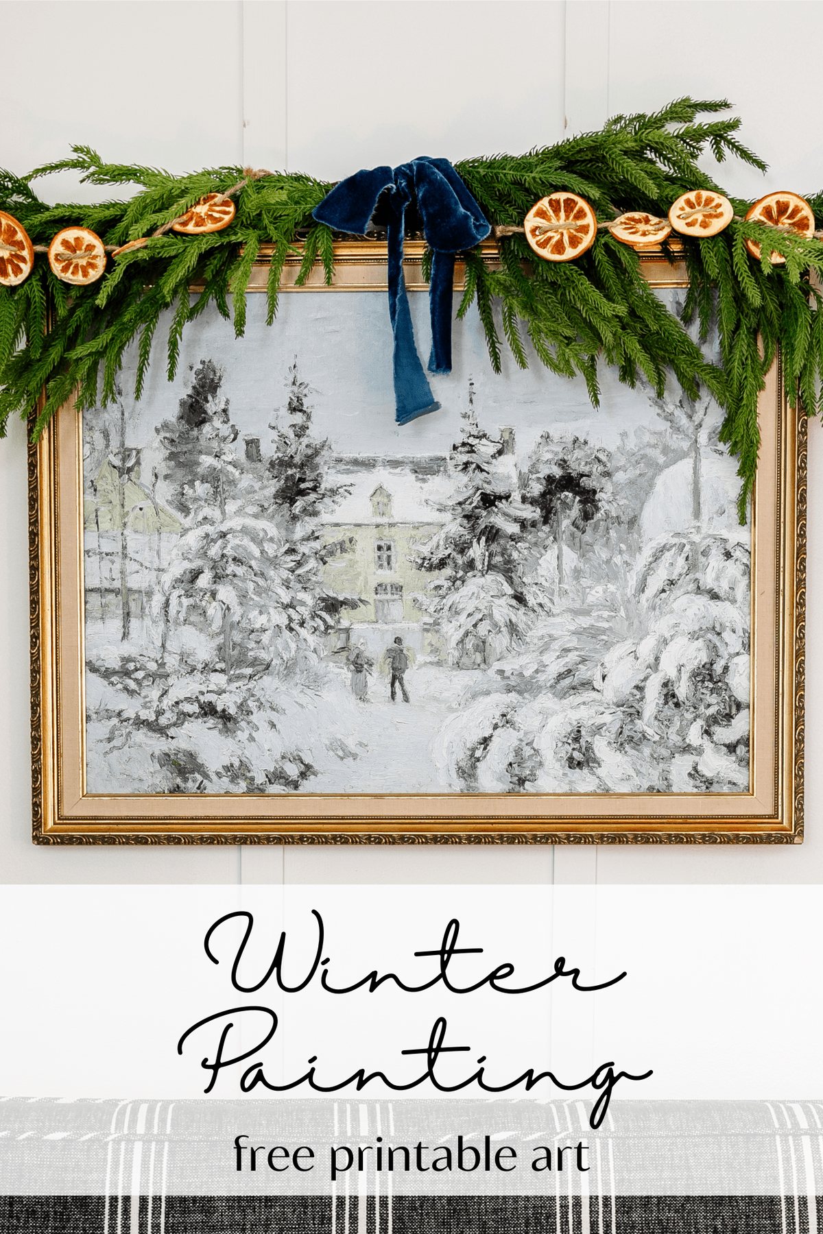winter art printable in gold frame