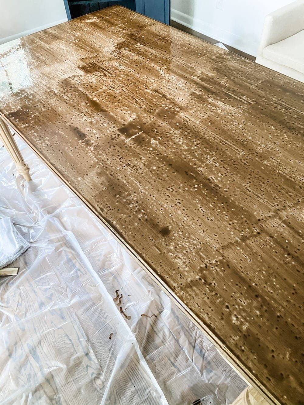 Staining an unfinished table
