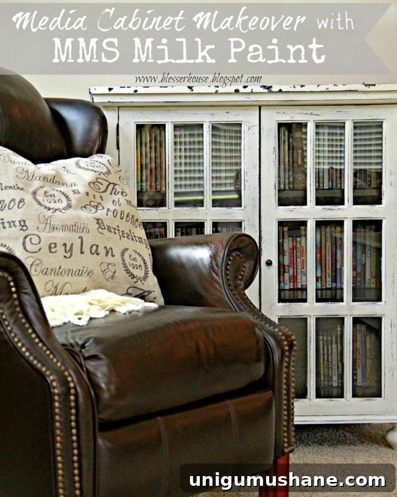 DIY Makeover for Distressed Duck Egg Dining Chairs 16 media-cabinet-milk-paint