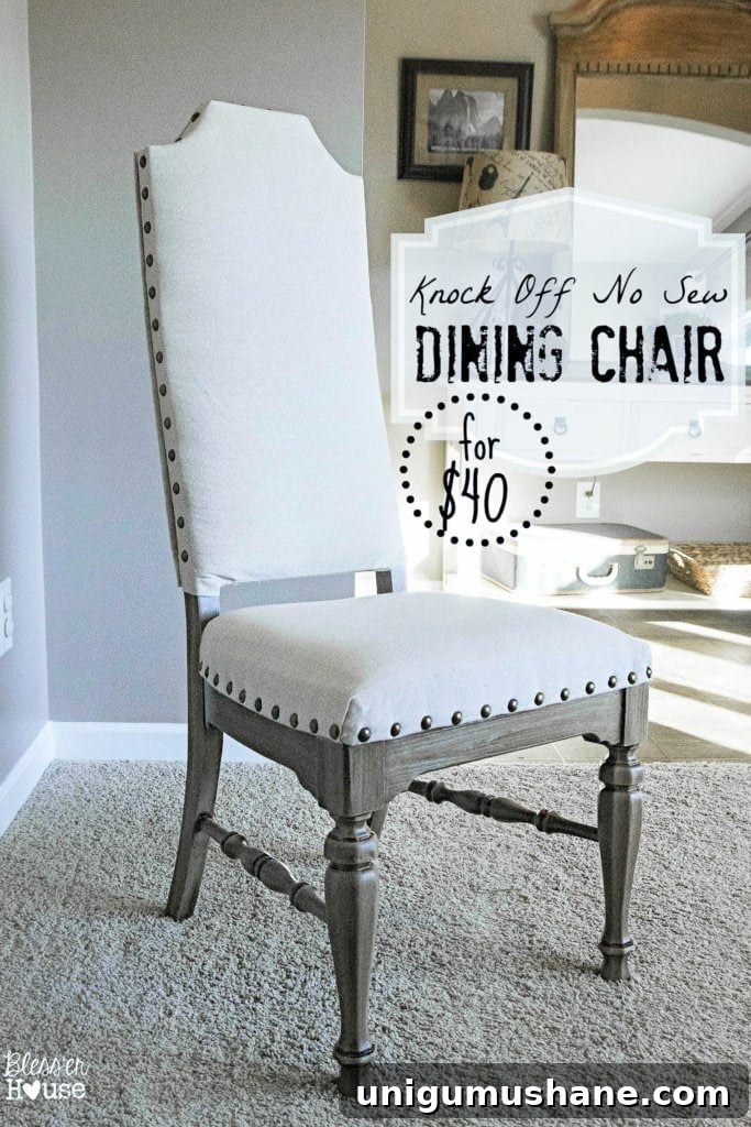 DIY Makeover for Distressed Duck Egg Dining Chairs 17 knock-off-no-sew-dining-chair