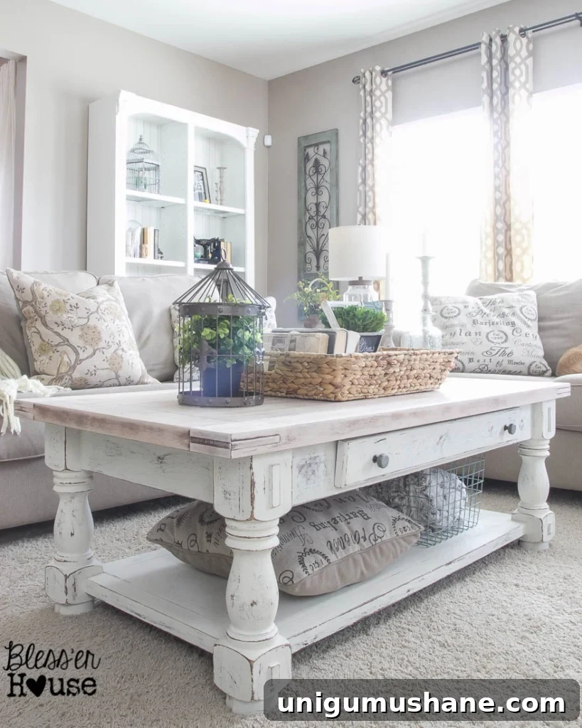 Distressed Chippy White Limewashed Coffee Table 9 Chippy White Lime Finished Coffee Table | Bless'er House - Love the lime waxed natural top!