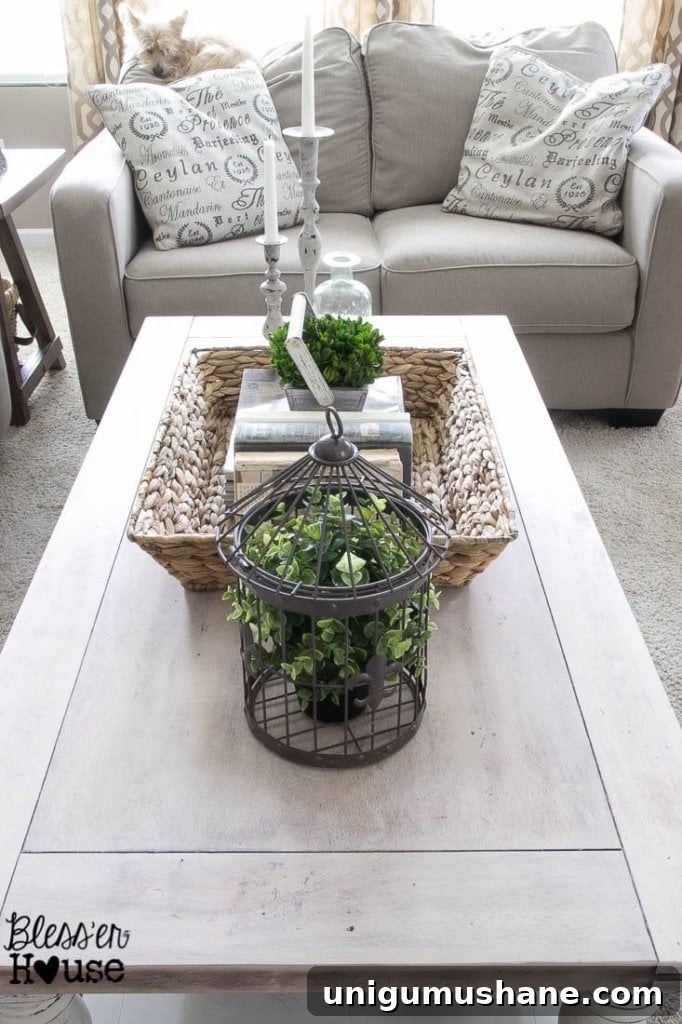Distressed Chippy White Limewashed Coffee Table 10 Chippy White Lime Finished Coffee Table | Bless'er House - Love the lime waxed natural top!