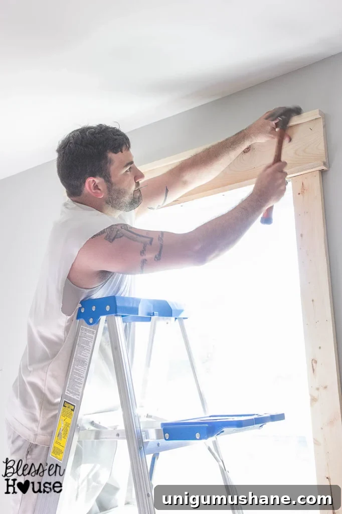 DIY Window Trim: Install Molding Without Miter Cuts 9 making a header with 1x2 boards and 1x6 boards for easy interior window trim without miter cuts as window casing