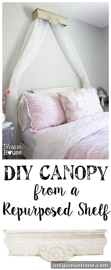 Transform a Repurposed Shelf into a Canopy Crown 2 DIY Canopy from a Repurposed Shelf | Bless'er House - This version is over $400 less than the RH Baby and Child version and looks nearly identical!