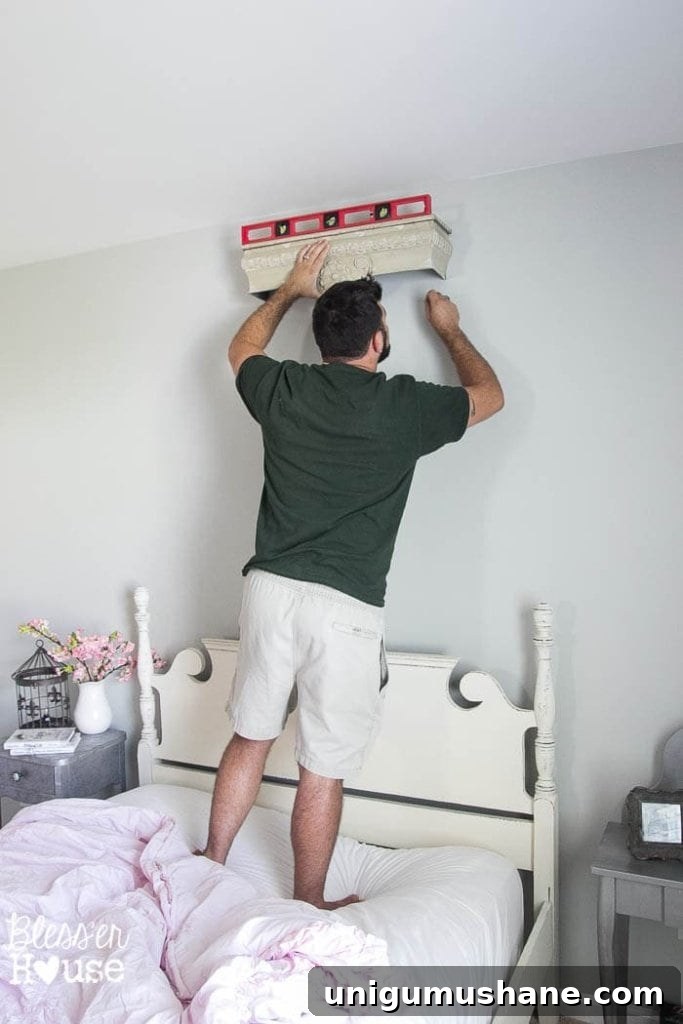 Transform a Repurposed Shelf into a Canopy Crown 4 DIY Canopy from a Repurposed Shelf | Bless'er House - This version is over $400 less than the RH Baby and Child version and looks nearly identical!