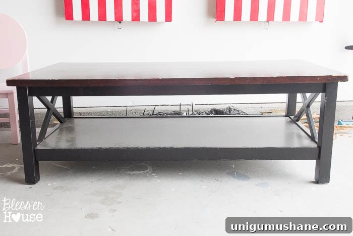 Reclaimed Barnwood Coffee Table with Rustic Farmhouse Top 2 Barn Wood Top Coffee Table | Bless'er House - Gorgeous way to cover up a scratched, peeling veneer coffee table top!