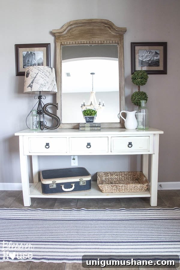 DIY Console Table Makeover: Foyer Reveal and Before After 3 Modern Farmhouse Foyer Makeover | Bless'er House