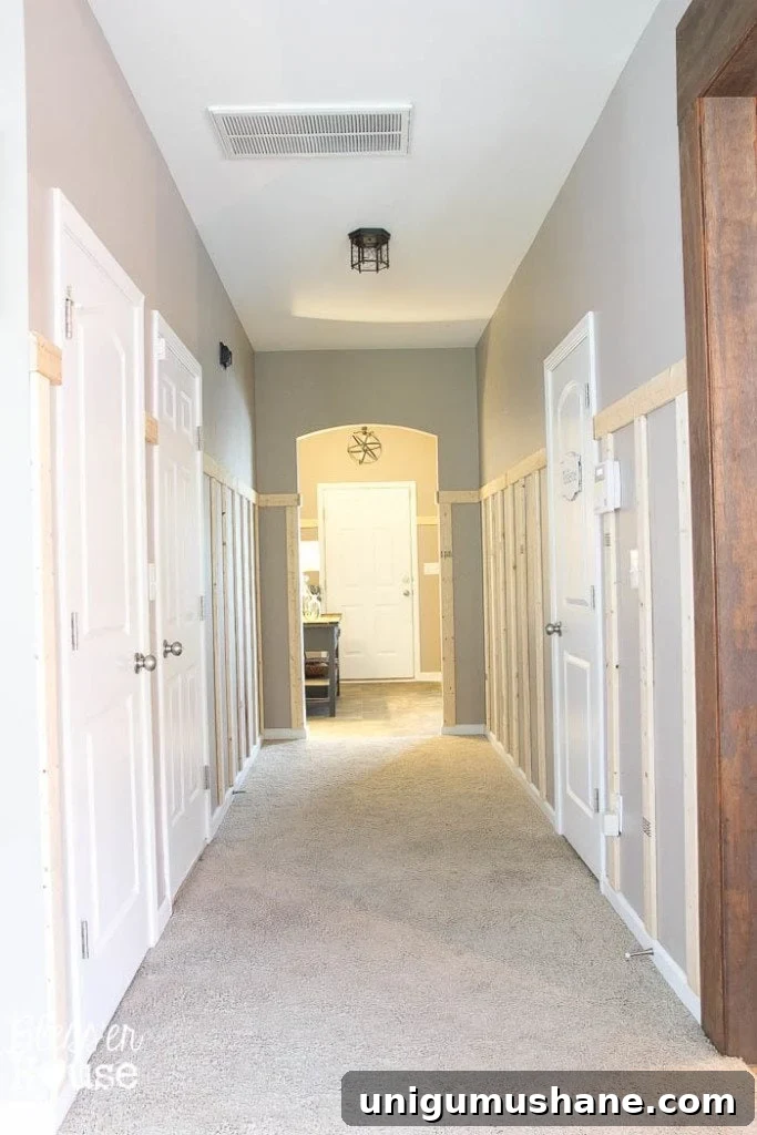 Affordable DIY Board and Batten: Step-by-Step Wall Tutorial 19 plain board and batten in a hallway without a shelf