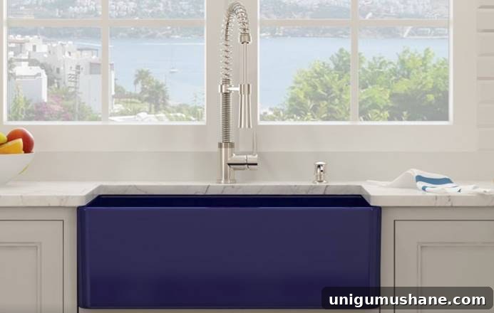 Slim fireclay farmhouse sink with apron front style